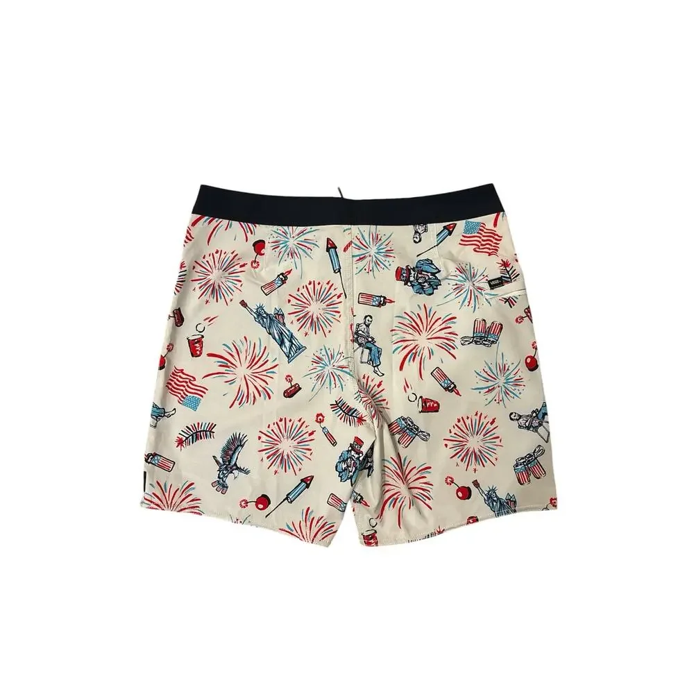 Vans men’s size 34 patriotic swim trunks red white and blue. 18” outseam NWT